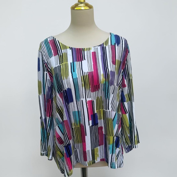 Habitat Tops - Habitat Swing Tee Size L Multi-Color Abstract Geometric 3/4 Sleeve NWT Artistic